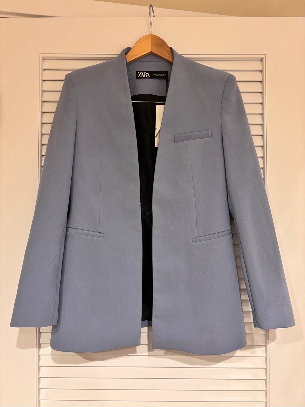 ZARA Powder Blue Collarless Open-Front Blazer